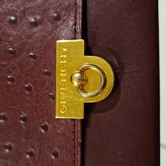 Givenchy Ostrich Leather Burgundy Large Bifold Wallet Gold Logo - Picture 2 of 15